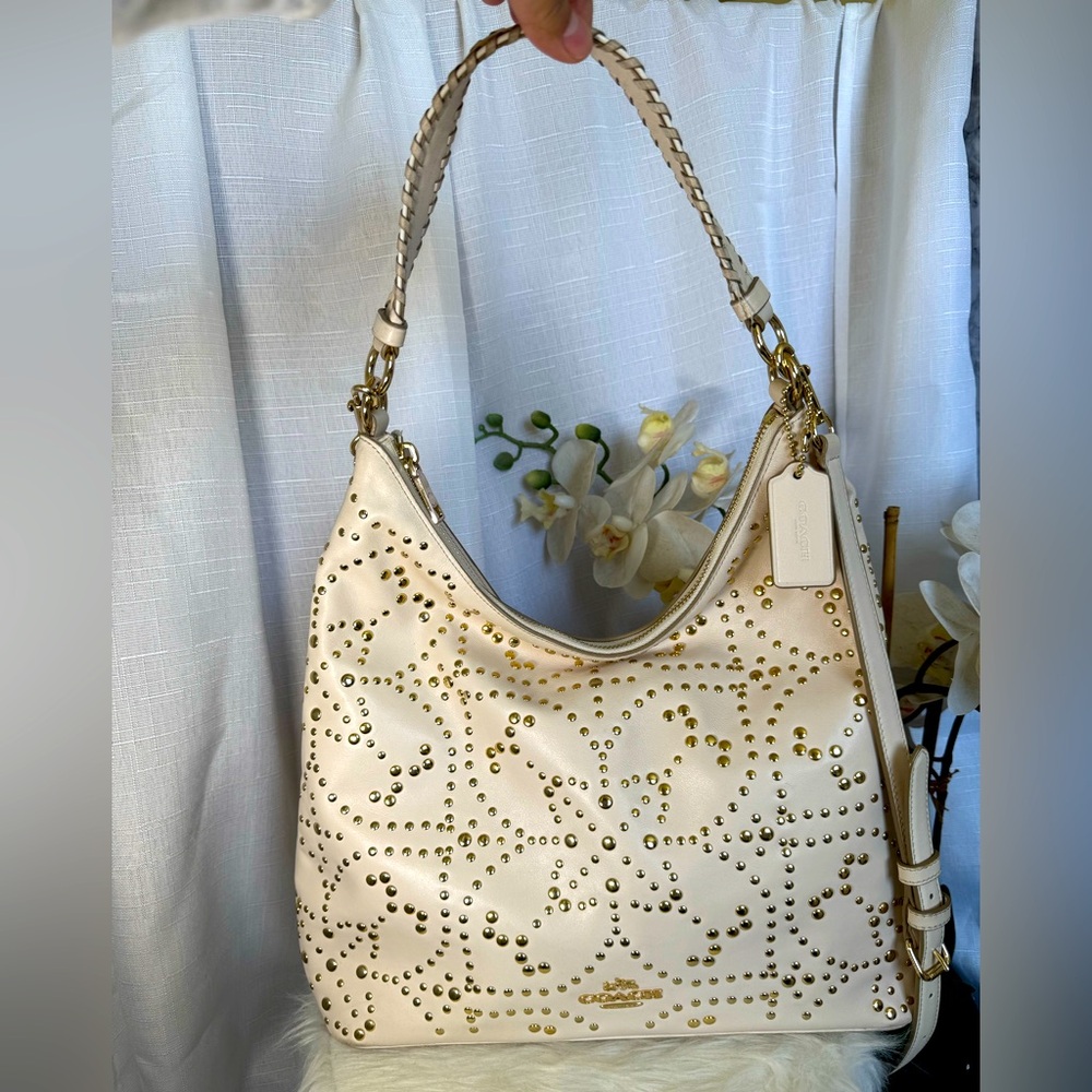 Coach Celeste Studded Cream and Gold Studded Hobo Bag